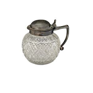 Vintage Clear Cut Glass Ink Well Syrup Condiment Jar Hinged Flip Top Lid Regal